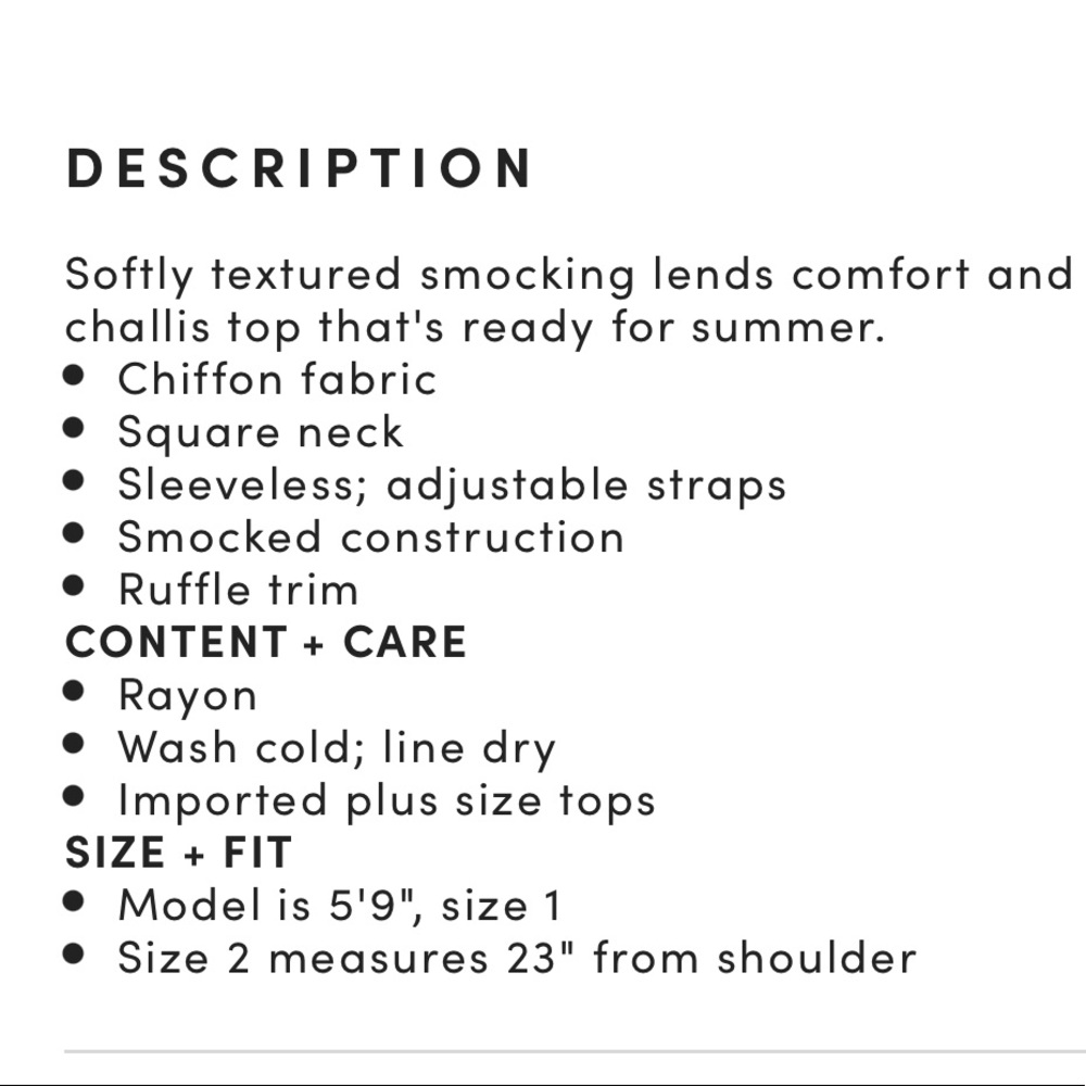 NWT - Torrid 0/12 - Black Smocked Challis Cropped Cami - Picture 4 of 10